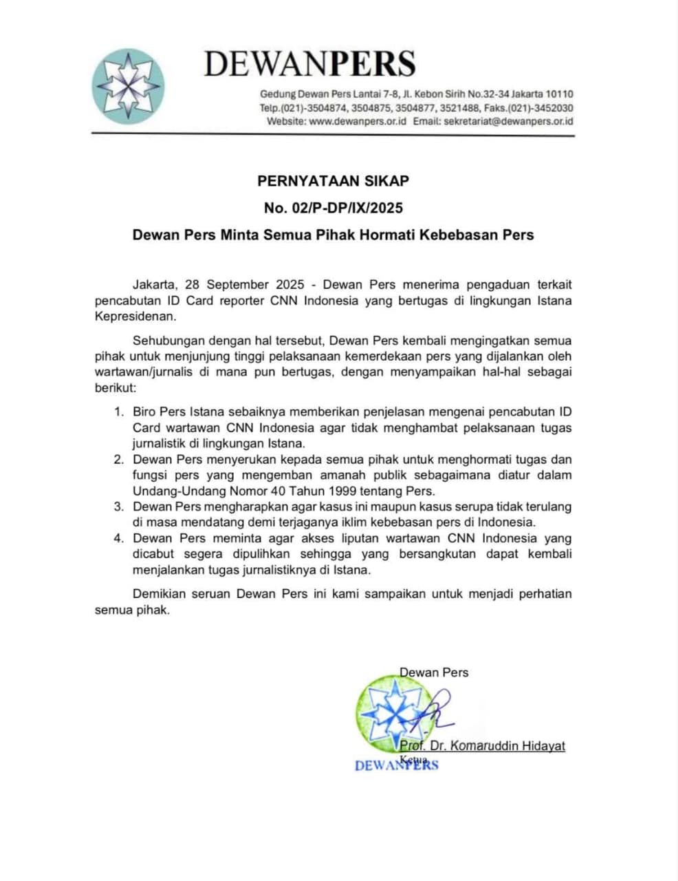 AJI Kecam Pencabutan Kartu Identitas Jurnalis CNN Indonesia